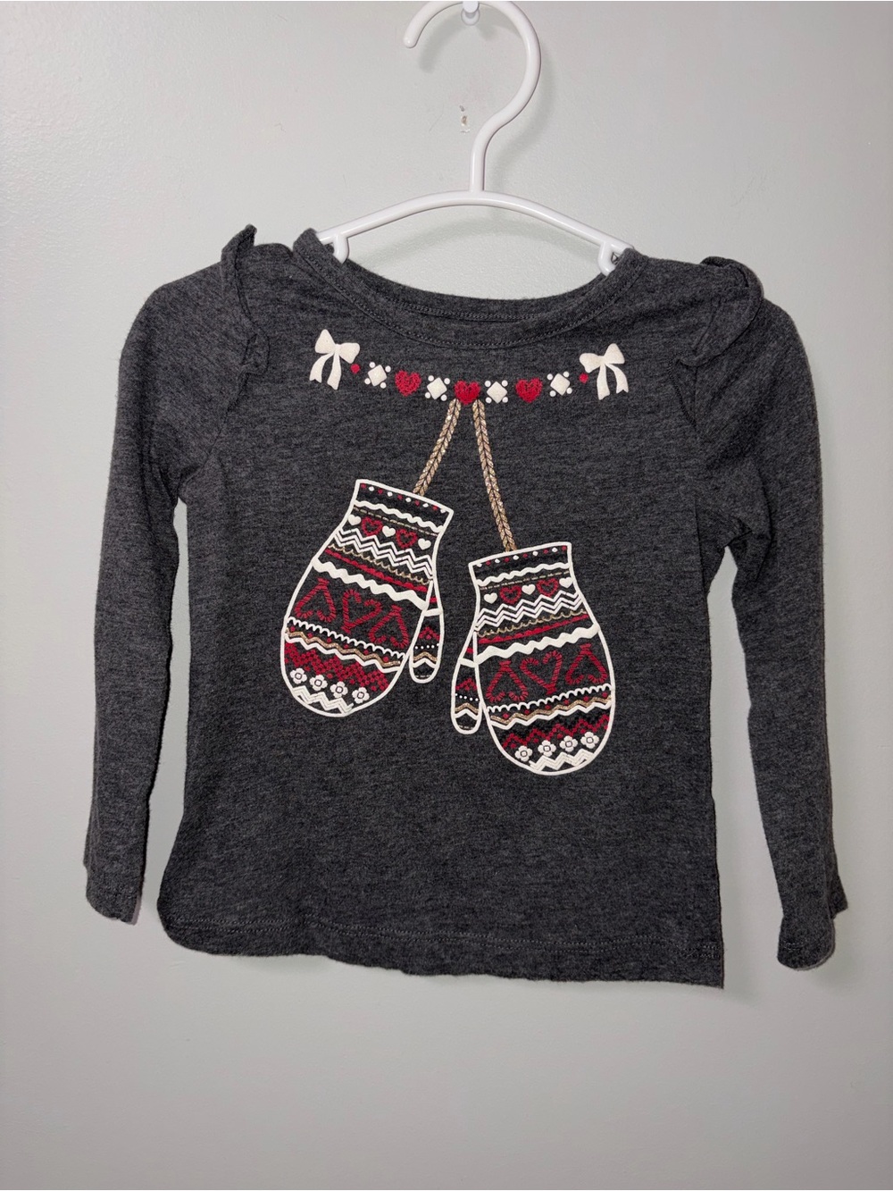 Epic Threads Gray Long Sleeve Top Mittens Graphic Ruffles Festive 2T